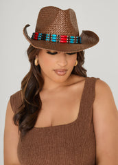 Beaded Straw Cowboy Hat Brown | Ashley Stewart