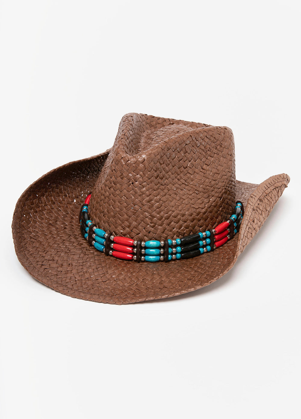 Beaded Straw Cowboy Hat Brown | Ashley Stewart