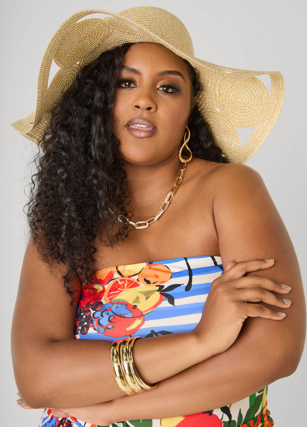 Metallic Cutout Straw Hat Natural | Ashley Stewart
