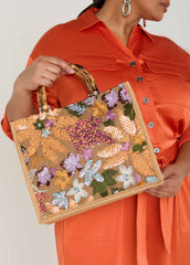 Floral Embellished Canvas Tote Multi | Ashley Stewart