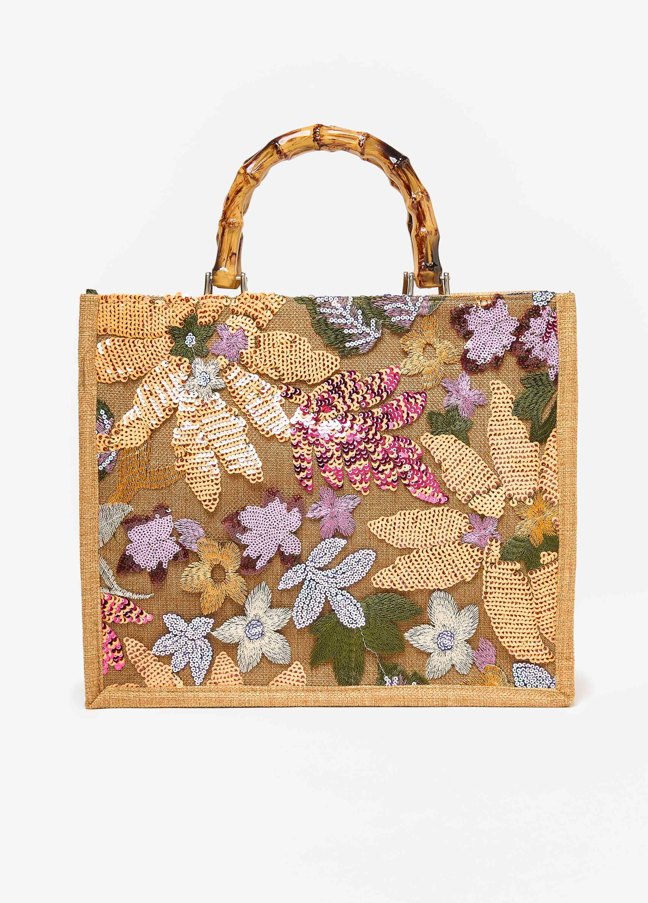 Floral Embellished Canvas Tote Multi | Ashley Stewart