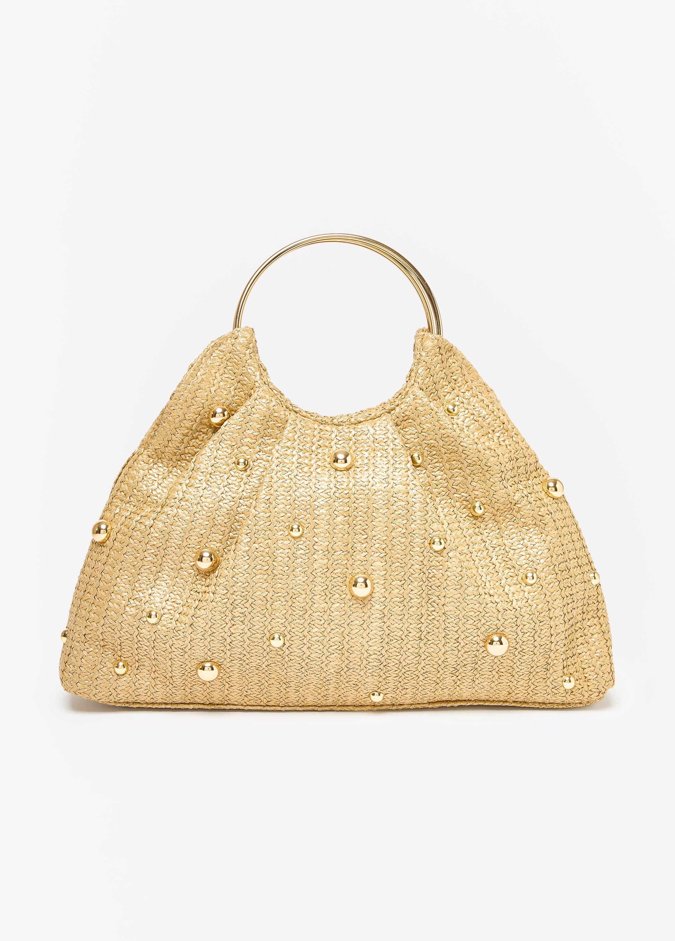 Studded Straw Hobo Bag Natural | Ashley Stewart