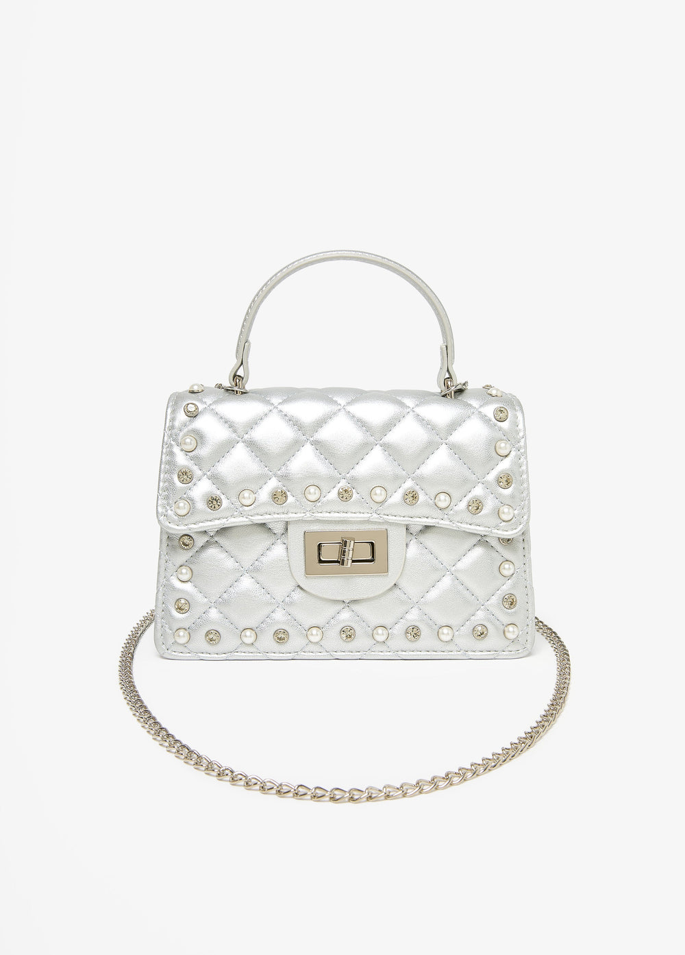 Metallic Quilted Shoulder Bag Silver | Ashley Stewart