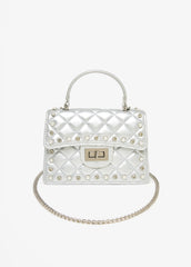 Metallic Quilted Shoulder Bag Silver | Ashley Stewart