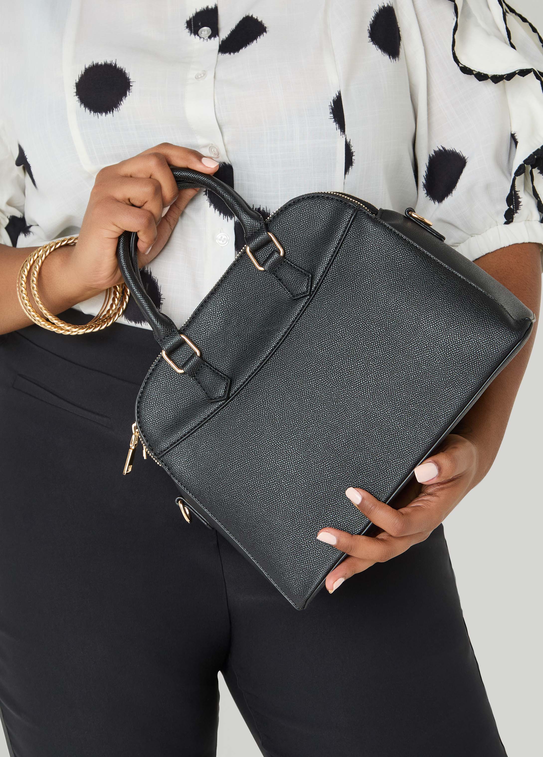 Textured Faux Leather Satchel Black | Ashley Stewart