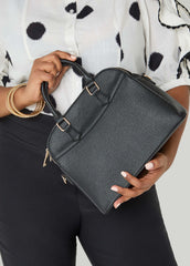 Textured Faux Leather Satchel Black | Ashley Stewart