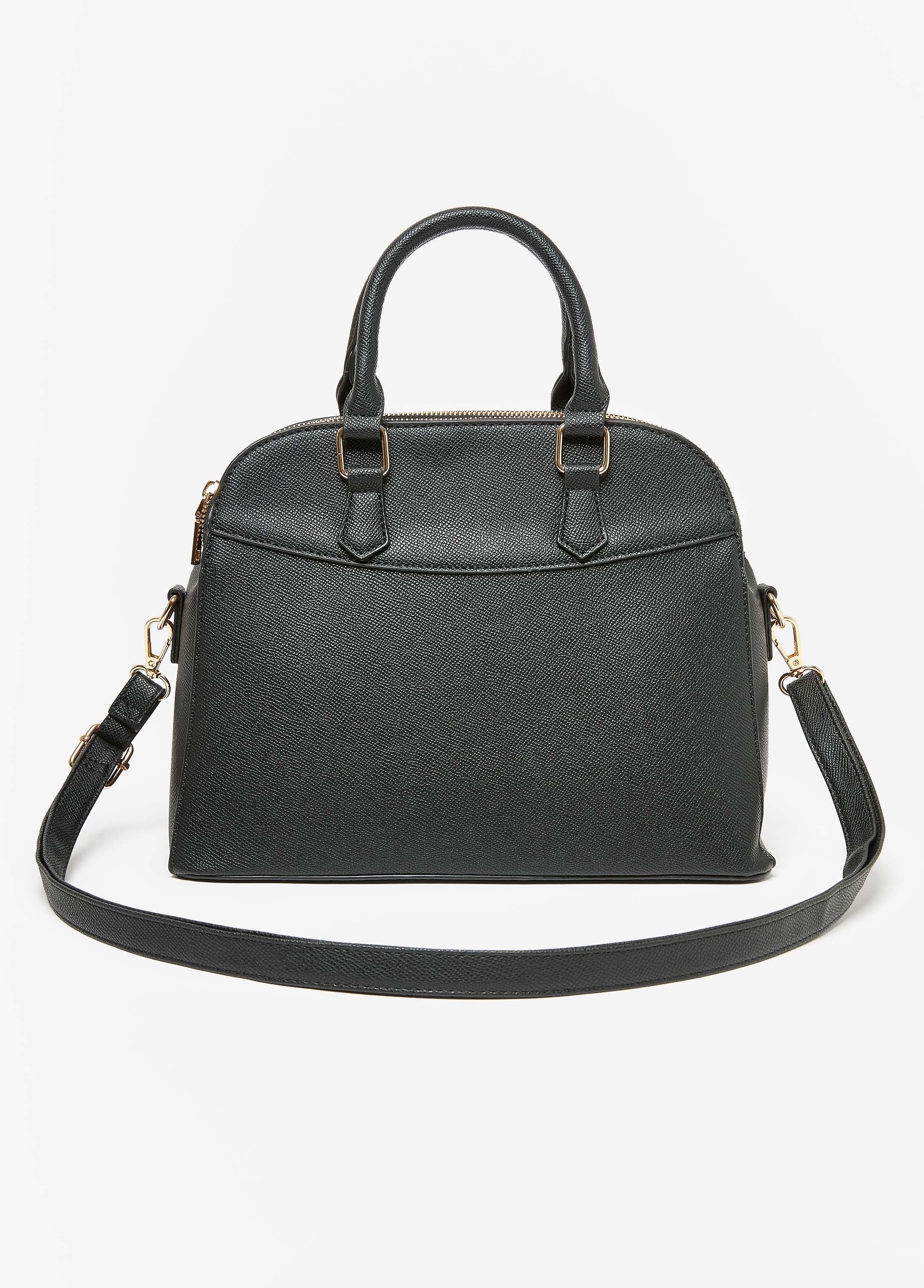 Textured Faux Leather Satchel Black | Ashley Stewart