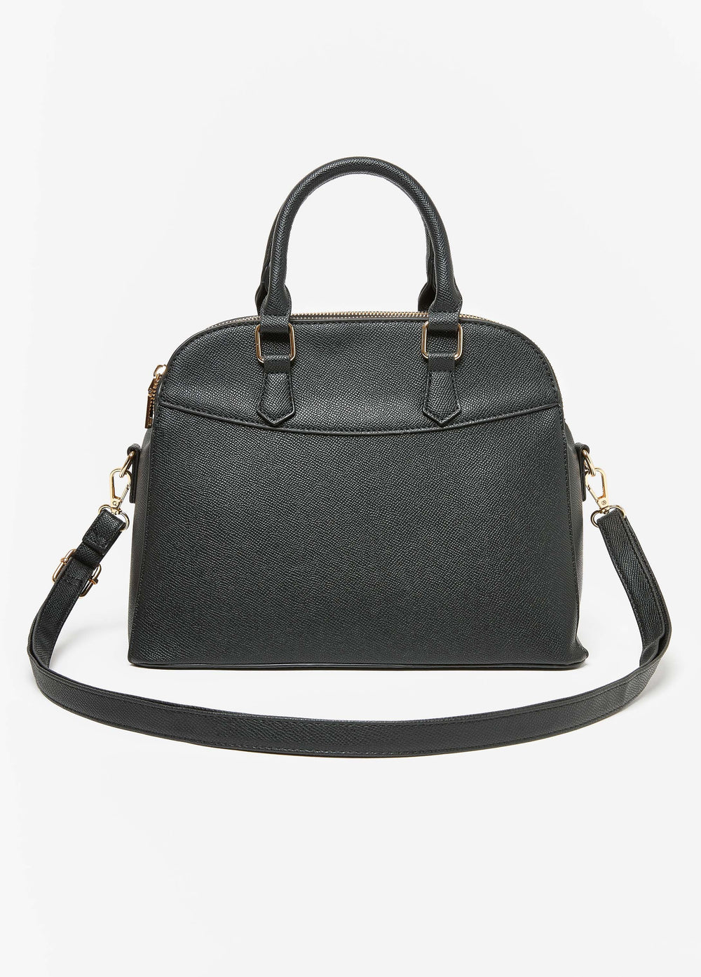 Textured Faux Leather Satchel Black | Ashley Stewart