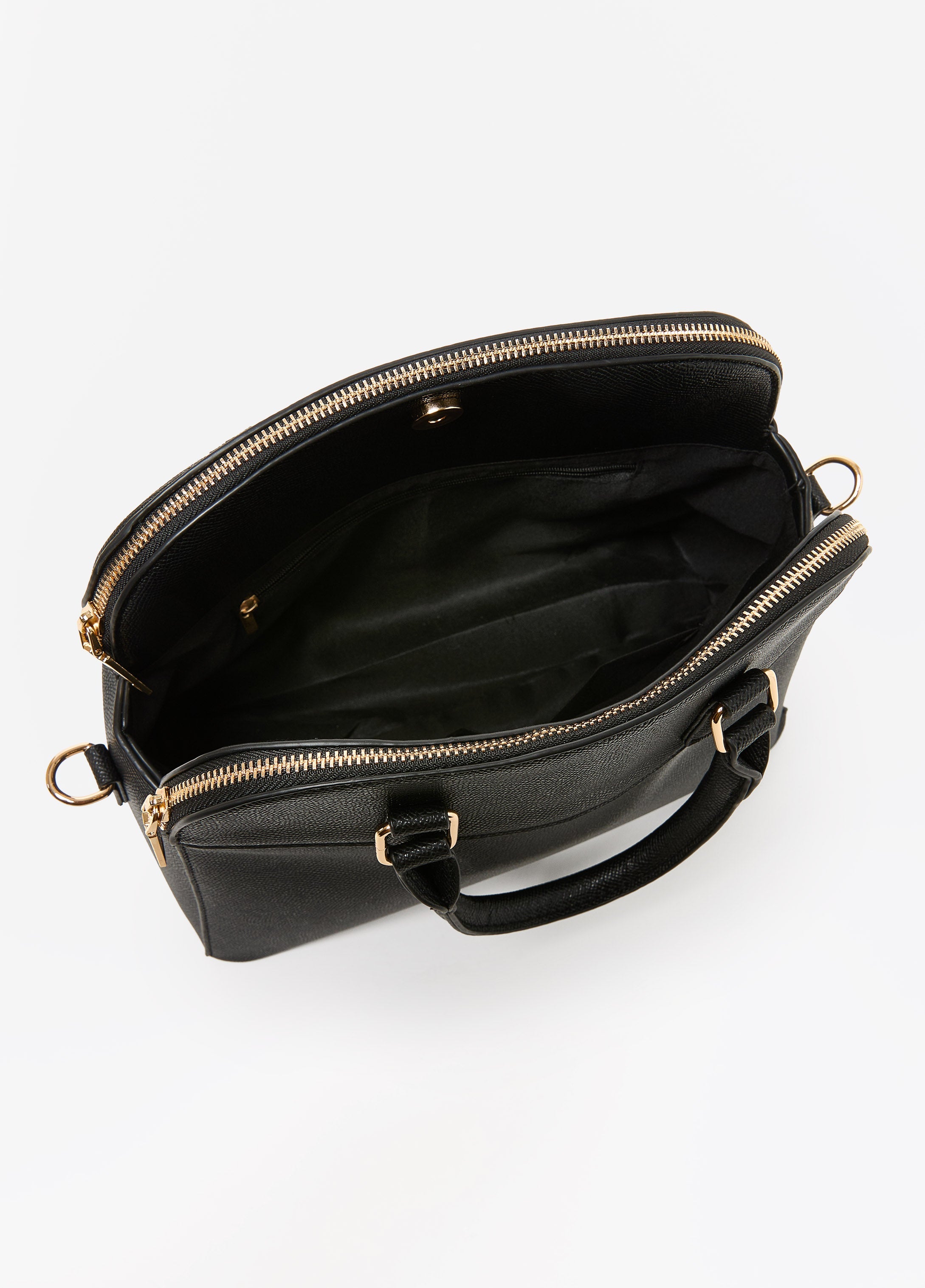 Textured Faux Leather Satchel Black | Ashley Stewart