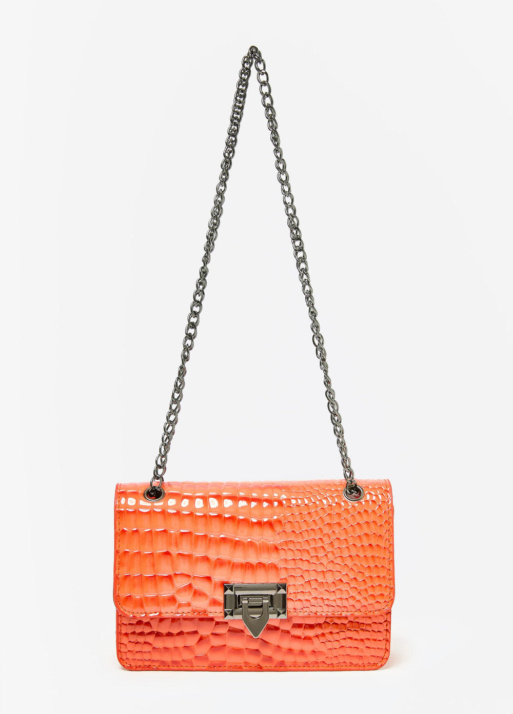 Patent Croc Effect Shoulder Bag Persimmon Orange | Ashley Stewart