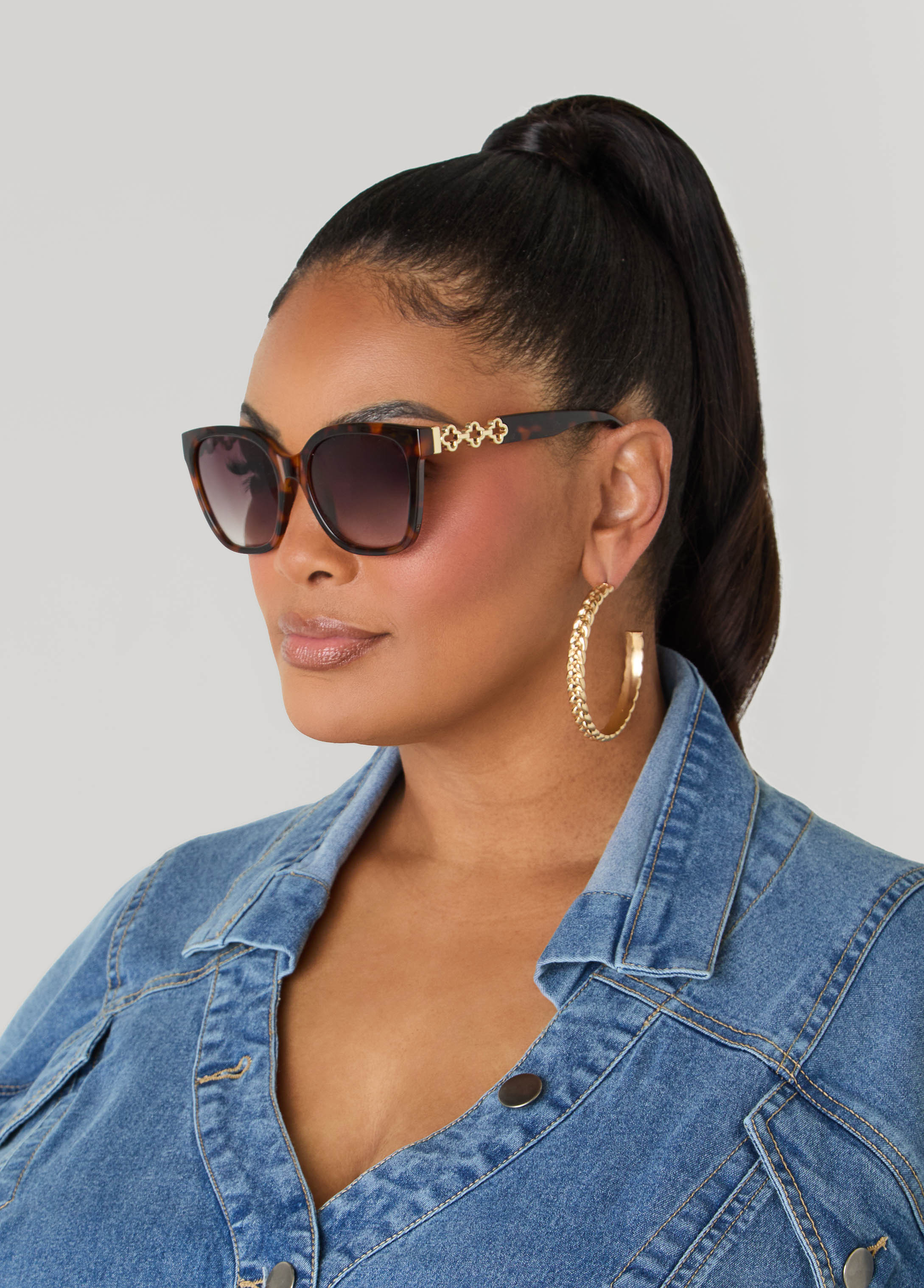 Cutout Tortoiseshell Sunglasses TORT | Ashley Stewart