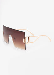 Rimless Shield Sunglasses Brown | Ashley Stewart