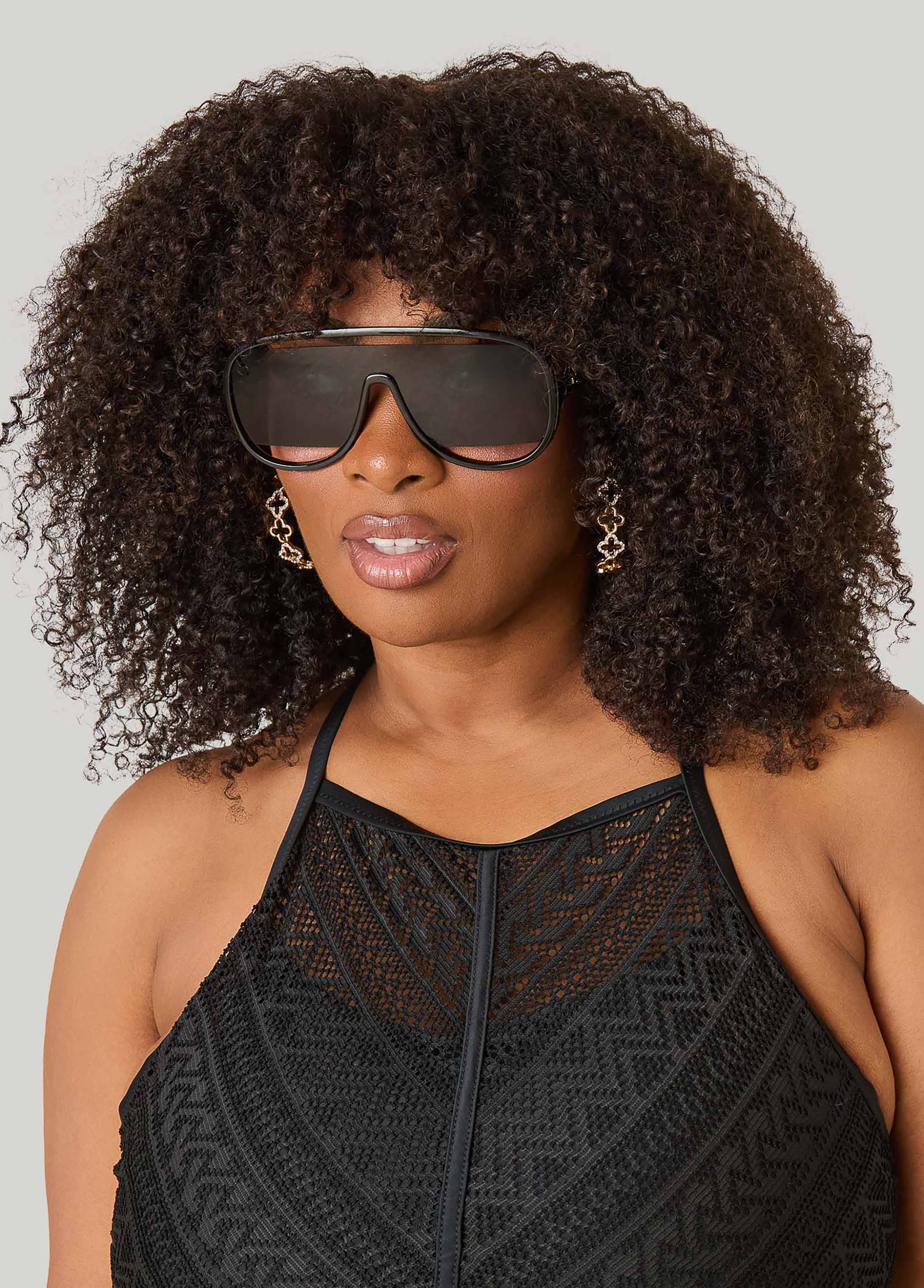 Cutout Aviator Sunglasses Black | Ashley Stewart