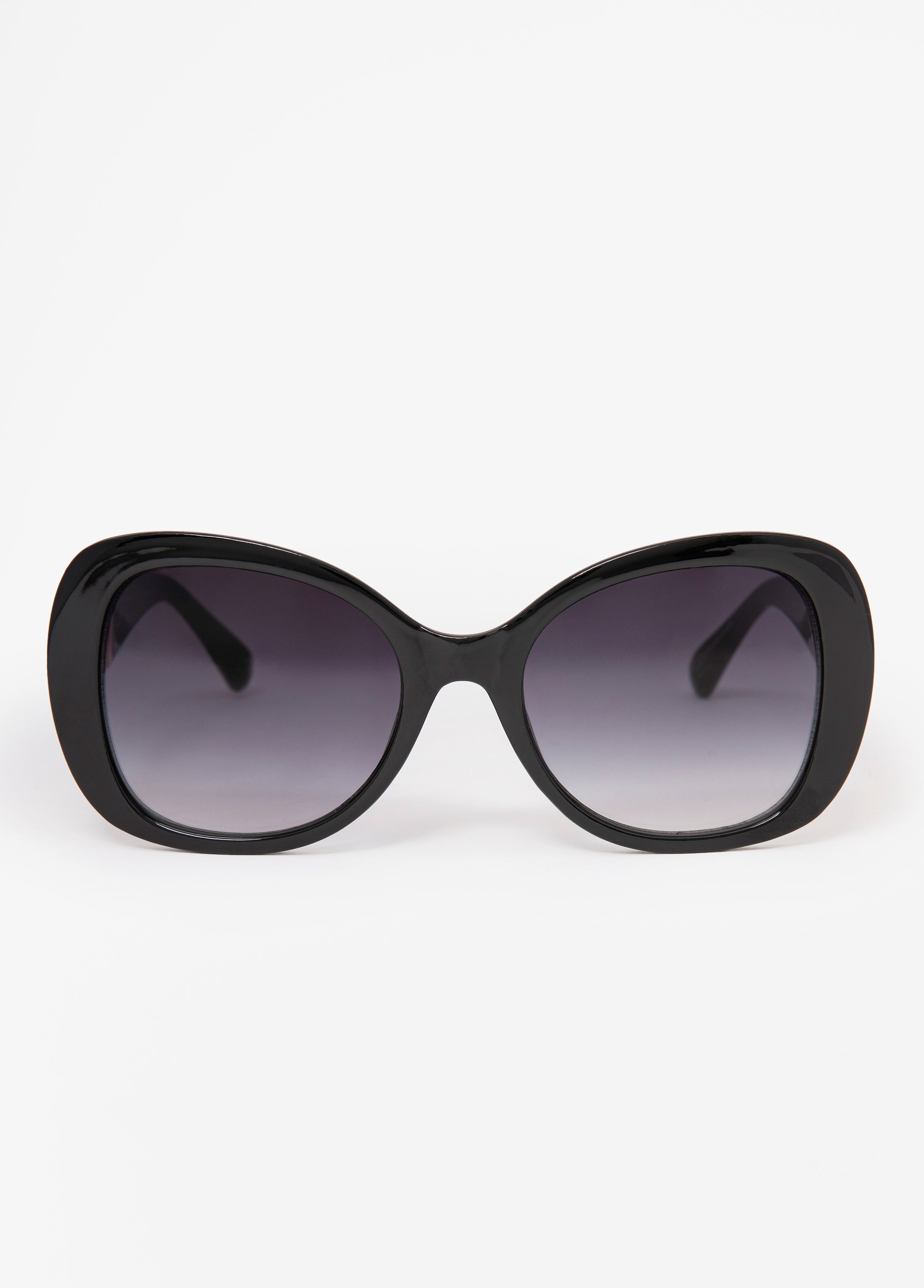 Chain Trim Round Frame Sunglasses Black | Ashley Stewart