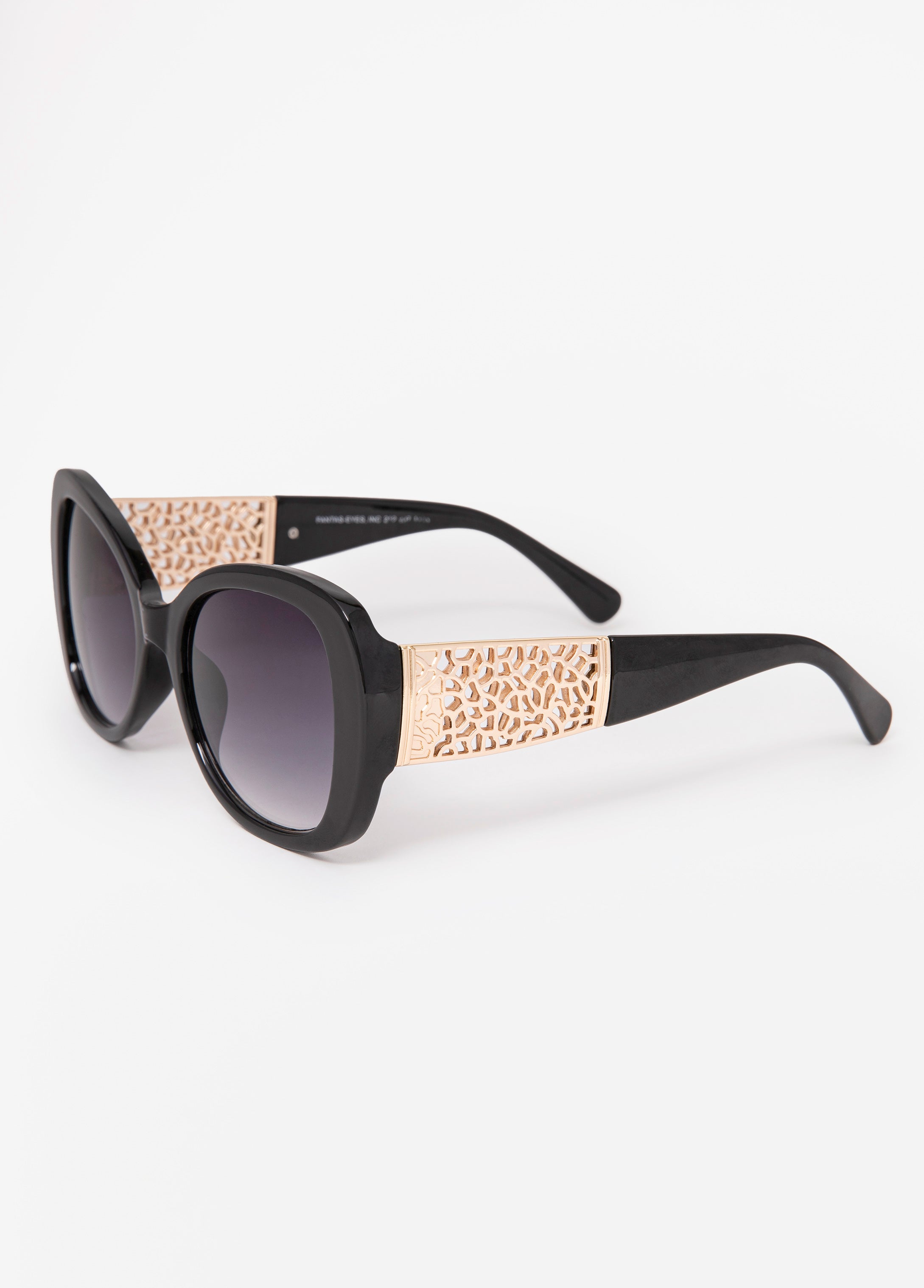 Chain Trim Round Frame Sunglasses Black | Ashley Stewart