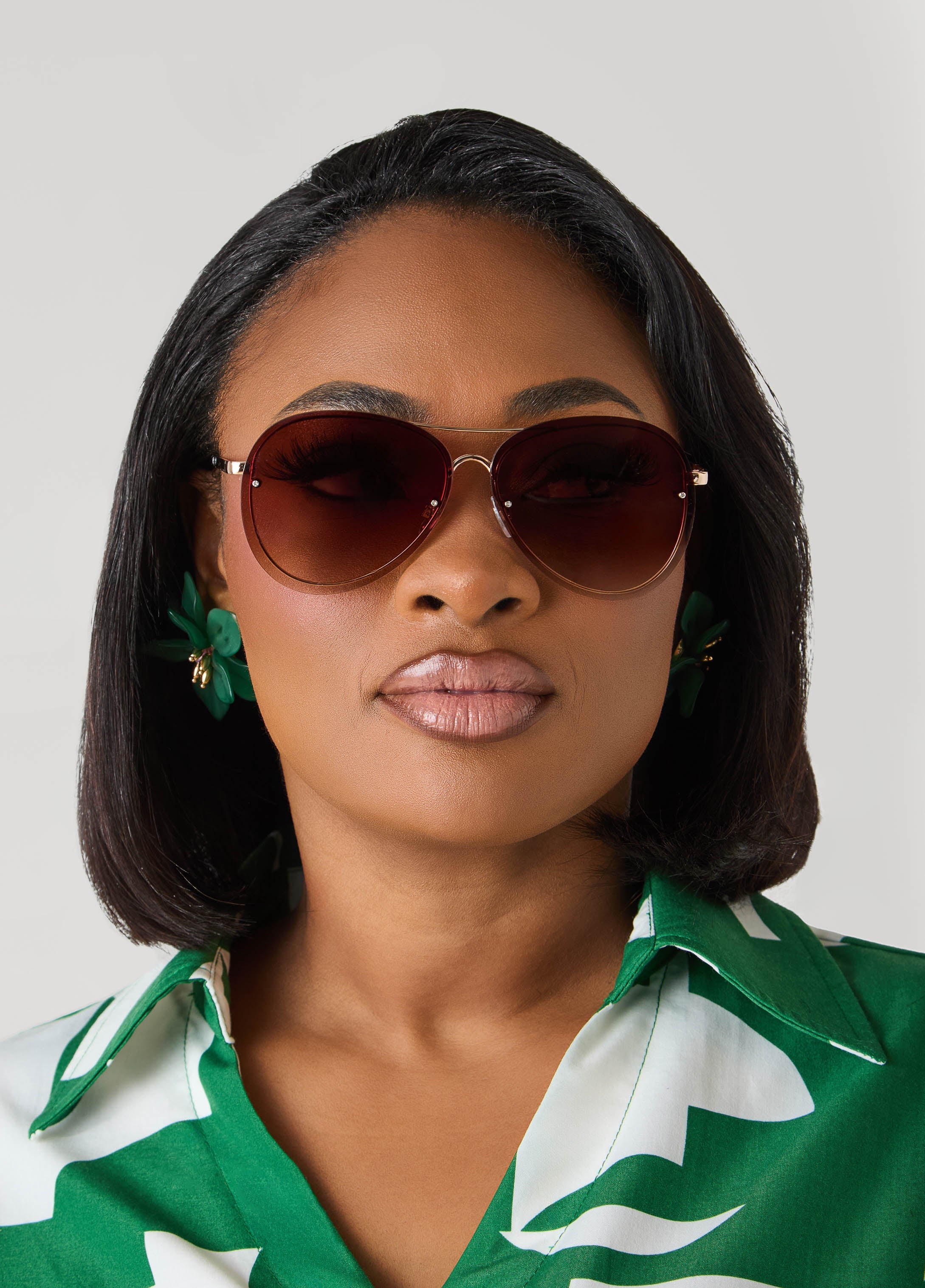 Rimless Aviator Sunglasses Brown | Ashley Stewart