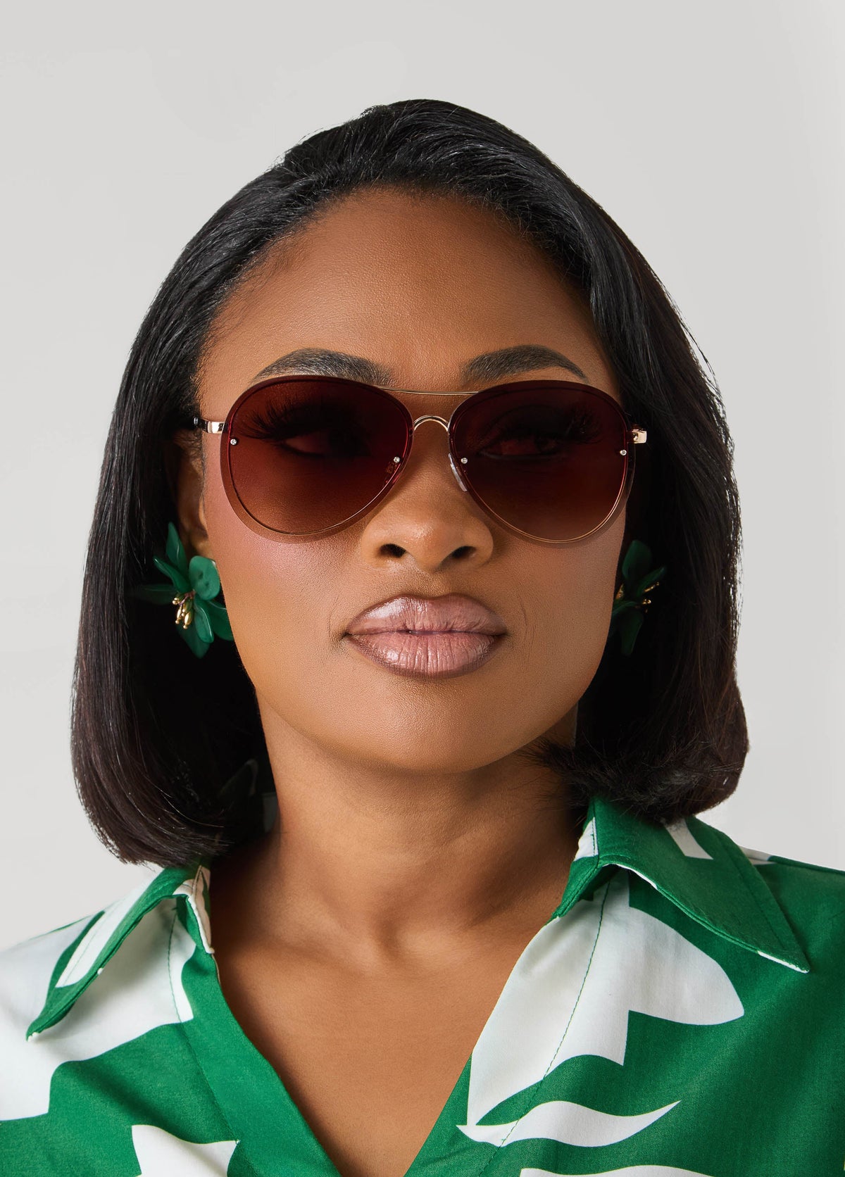 Rimless Aviator Sunglasses Brown | Ashley Stewart