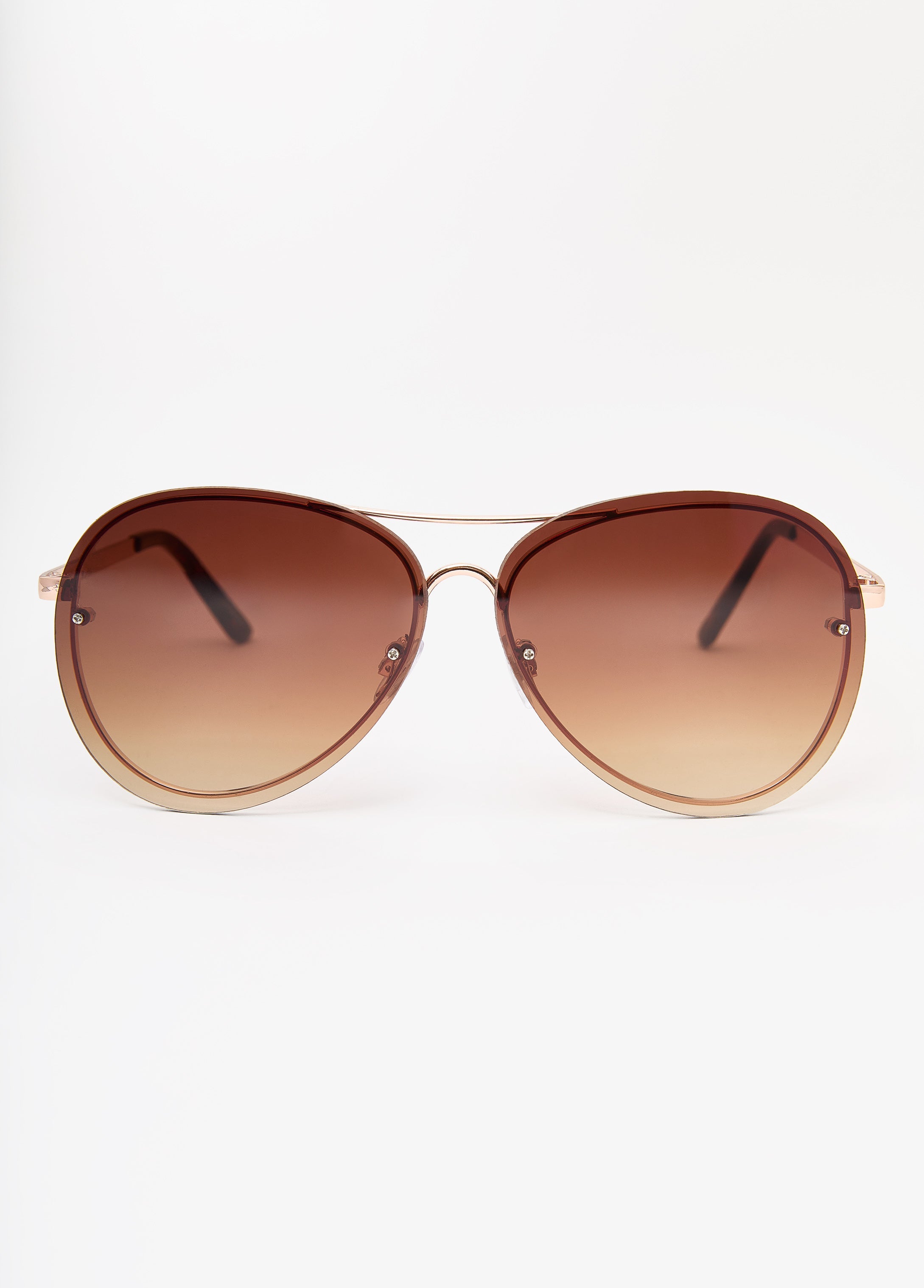 Rimless Aviator Sunglasses Brown | Ashley Stewart