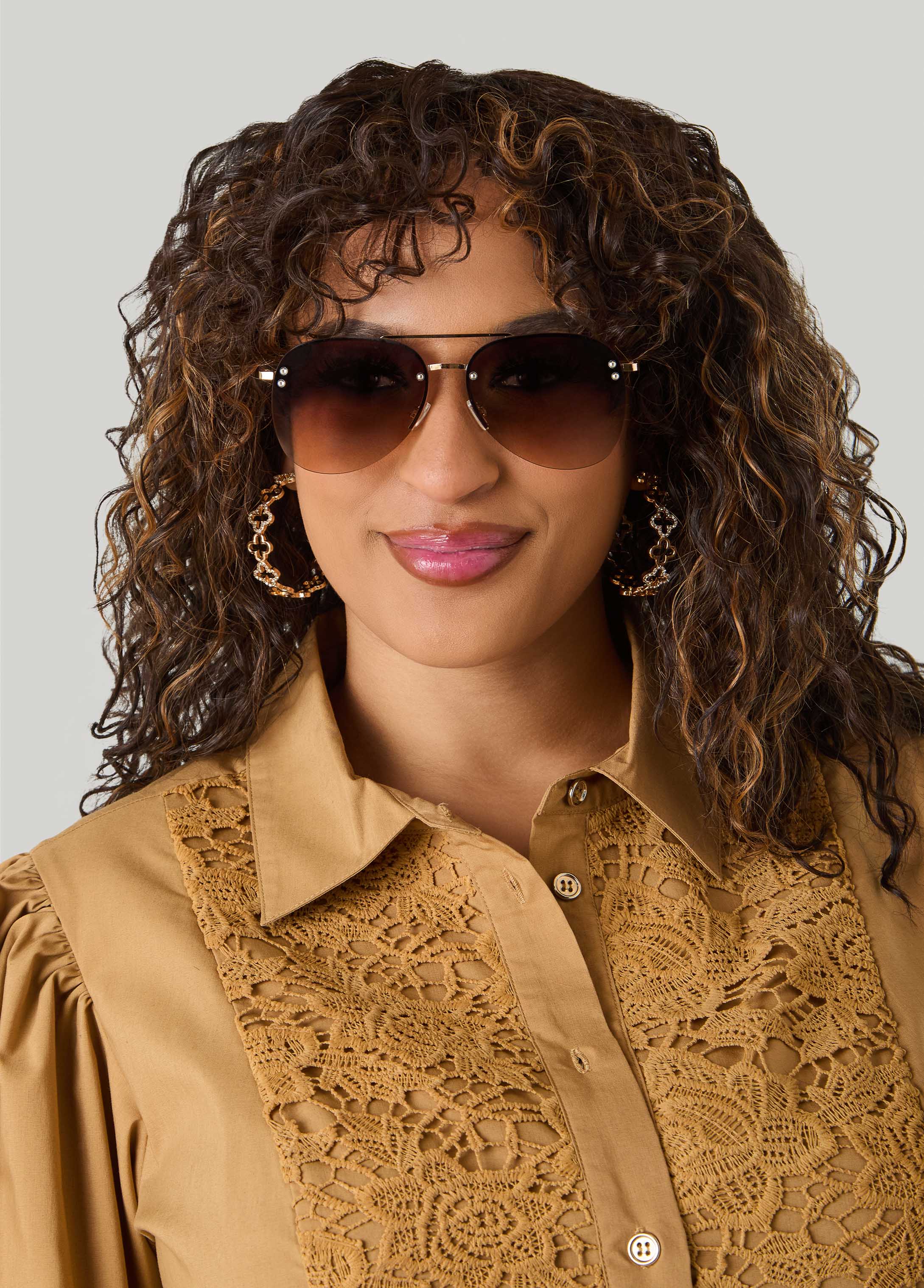 Ombre Aviator Sunglasses Brown | Ashley Stewart