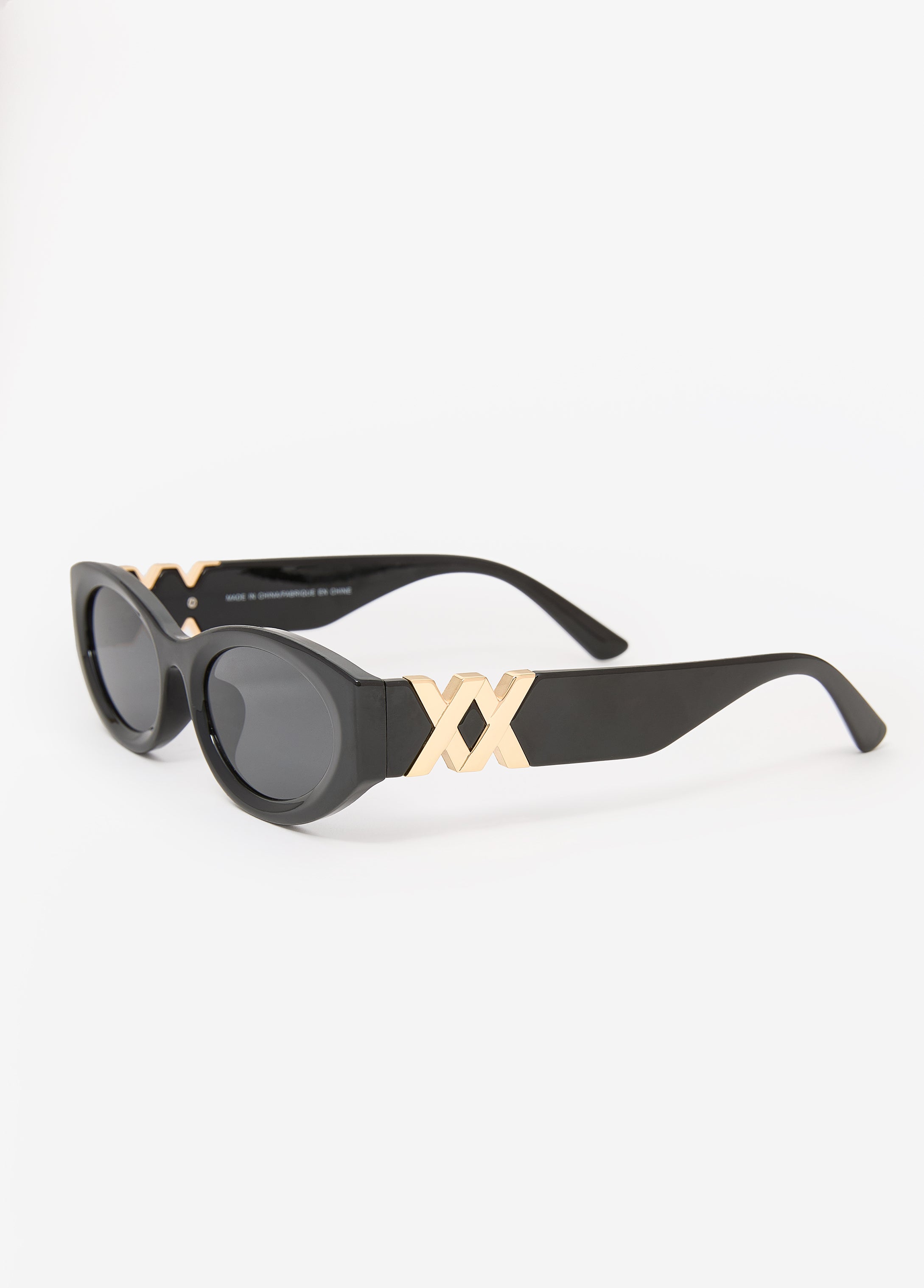 Embellished Cat Eye Sunglasses Black | Ashley Stewart