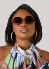 Tinted Round Frame Sunglasses Brown | Ashley Stewart