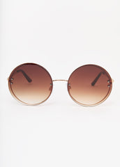 Tinted Round Frame Sunglasses Brown | Ashley Stewart