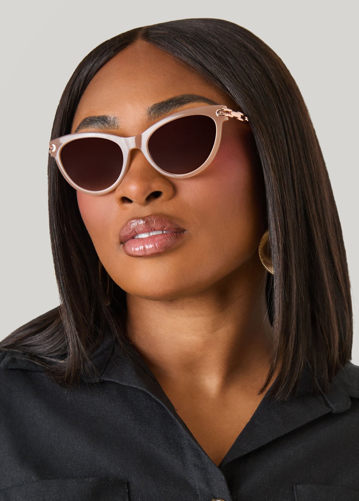 Chain Trimmed Cat Eye Sunglasses Nude | Ashley Stewart