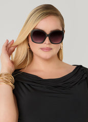Chain Trimmed Square Sunglasses Black | Ashley Stewart