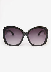 Chain Trimmed Square Sunglasses Black | Ashley Stewart