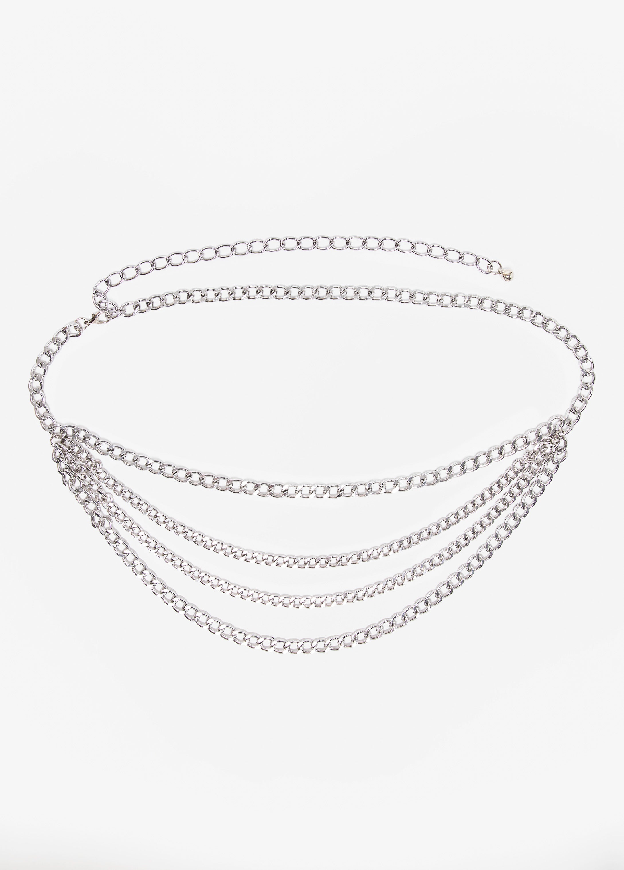 Trendy Plus Size Accessories Silver Multi Strand Layer Chain Belt Silver | Ashley Stewart