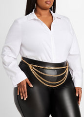 Trendy Plus Size Accessories Gold Multi-Strand Layer Chain Belt Gold | Ashley Stewart