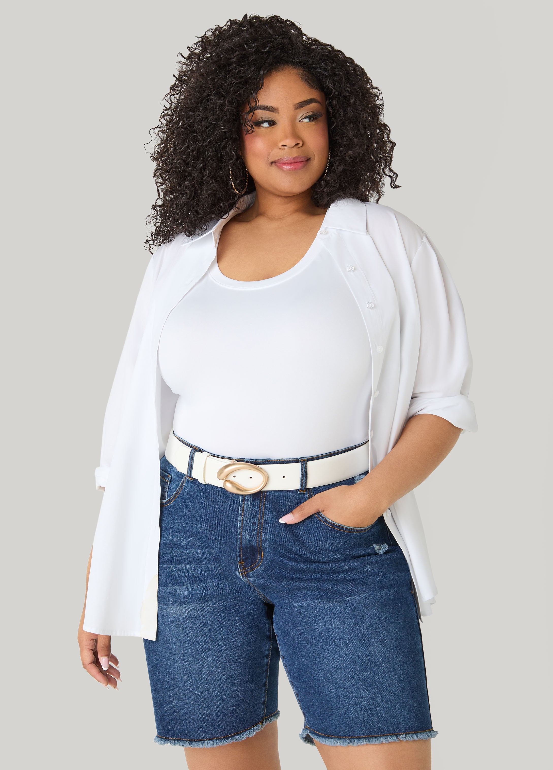 Sculpted Buckled Waist Belt White | Ashley Stewart