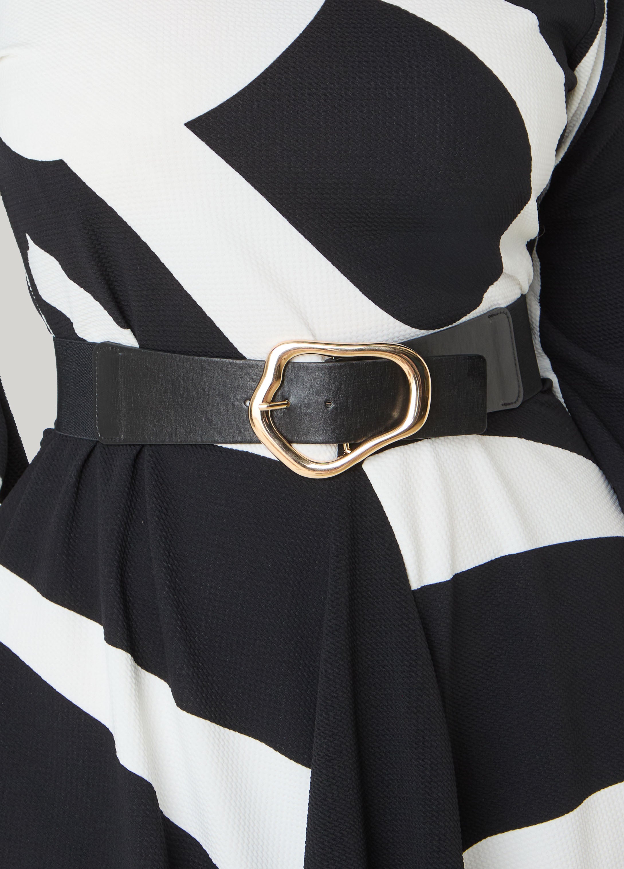 Faux Leather Sculpted Buckle Belt Black | Ashley Stewart