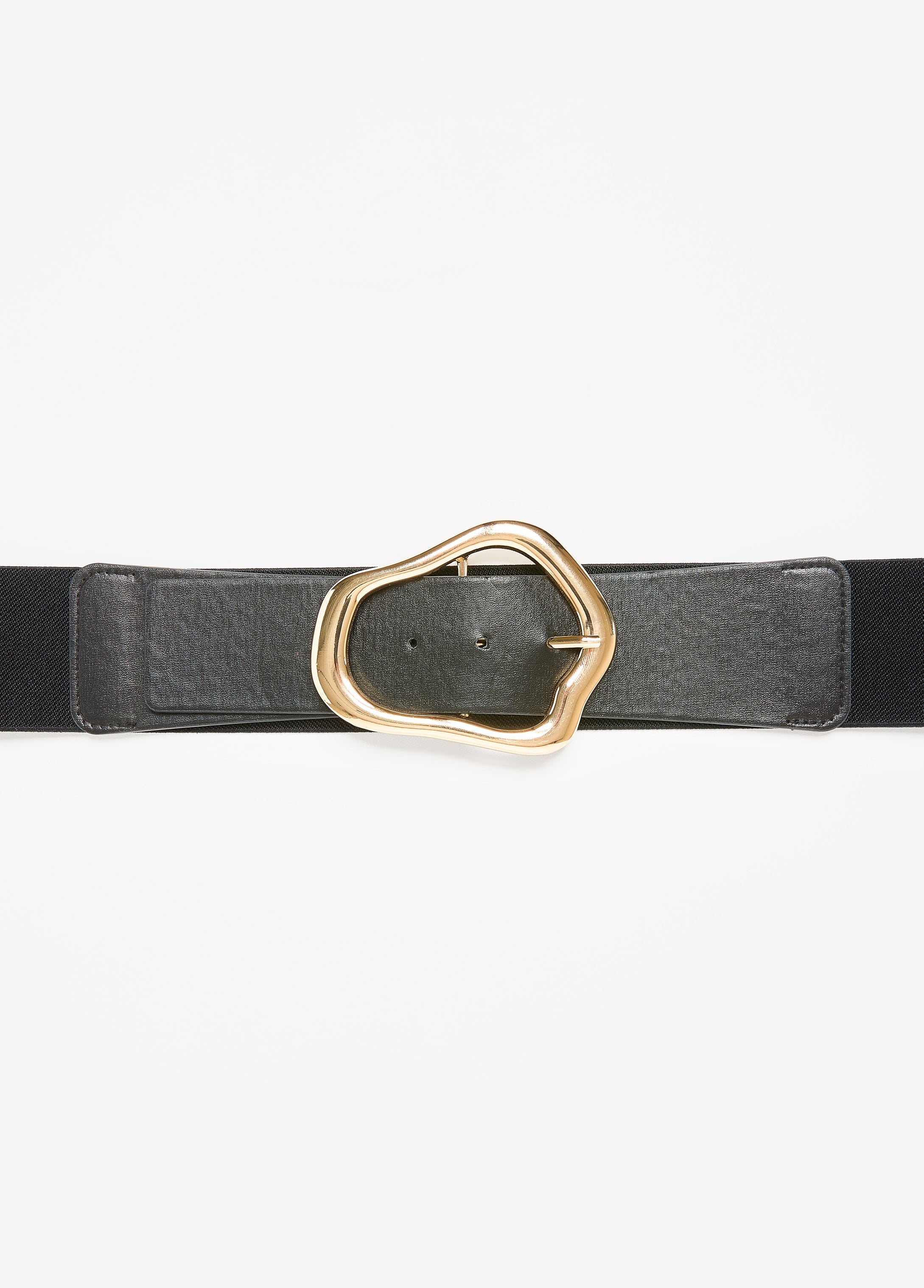 Faux Leather Sculpted Buckle Belt Black | Ashley Stewart