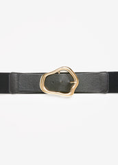 Faux Leather Sculpted Buckle Belt Black | Ashley Stewart