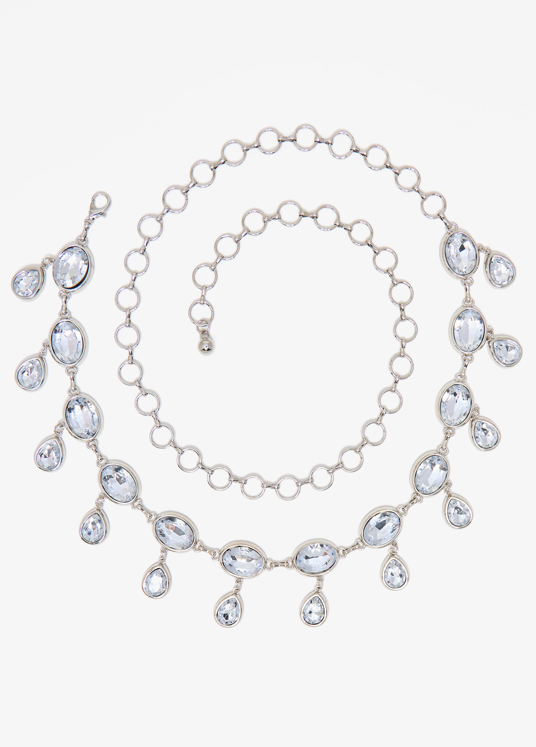 Teardrop Crystal Chain Belt Silver | Ashley Stewart