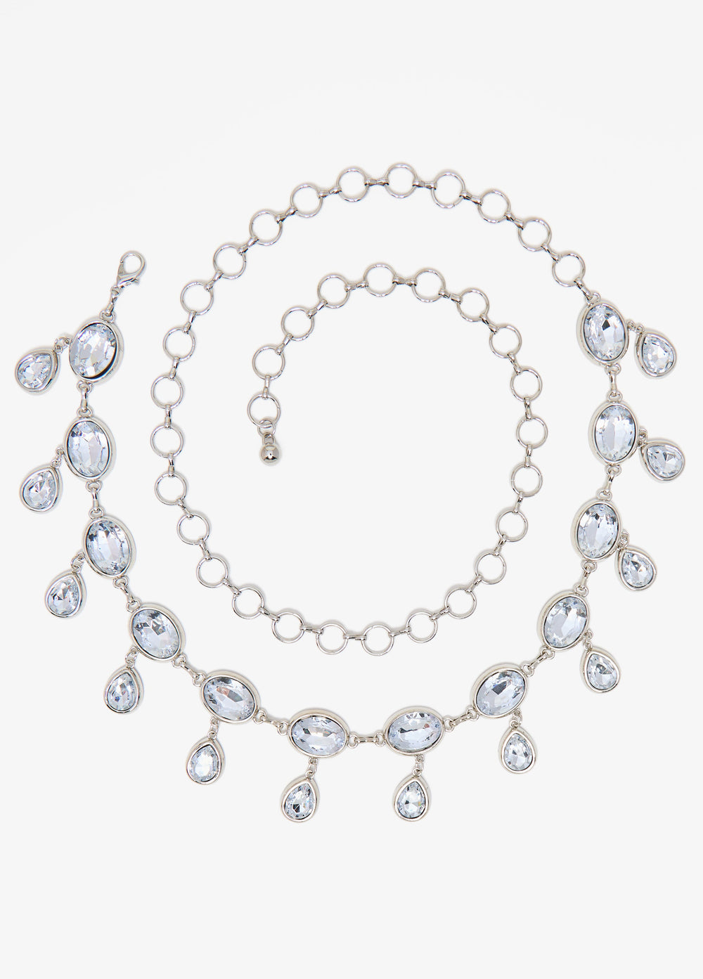 Teardrop Crystal Chain Belt Silver | Ashley Stewart