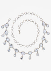 Teardrop Crystal Chain Belt Silver | Ashley Stewart