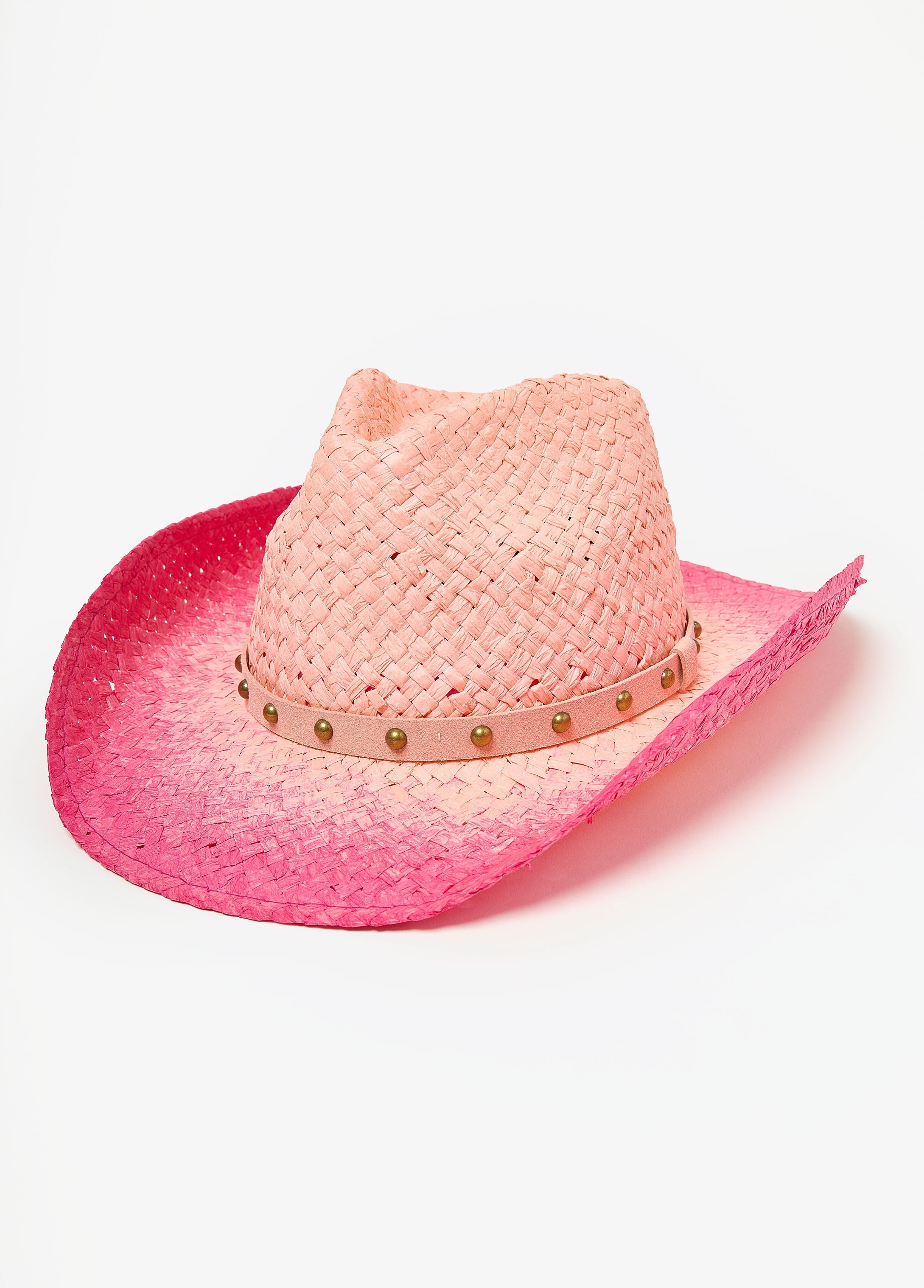 Studded Ombre Straw Cowboy Hat Pink | Ashley Stewart