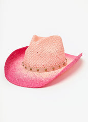 Studded Ombre Straw Cowboy Hat Pink | Ashley Stewart