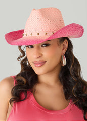 Studded Ombre Straw Cowboy Hat Pink | Ashley Stewart