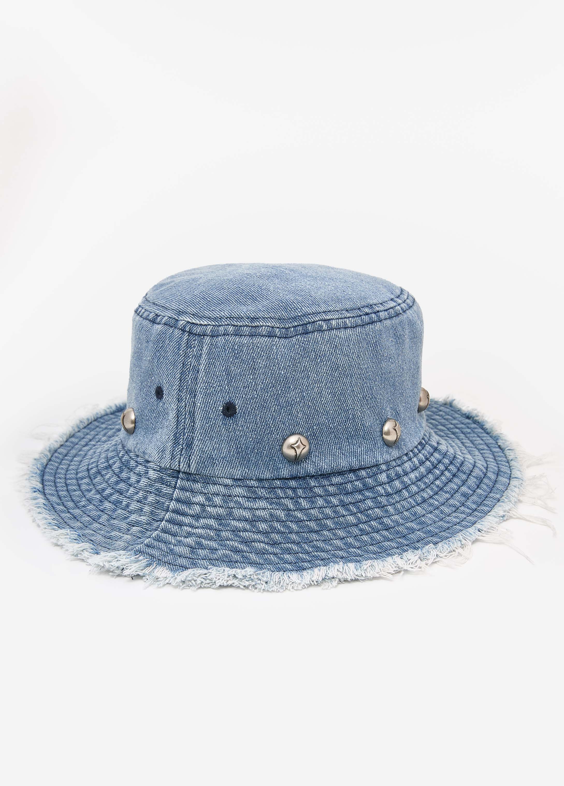 Studded Denim Bucket Hat Dk Wash | Ashley Stewart