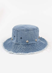 Studded Denim Bucket Hat Dk Wash | Ashley Stewart