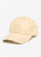 Distressed LA Denim Baseball Hat Ivory | Ashley Stewart