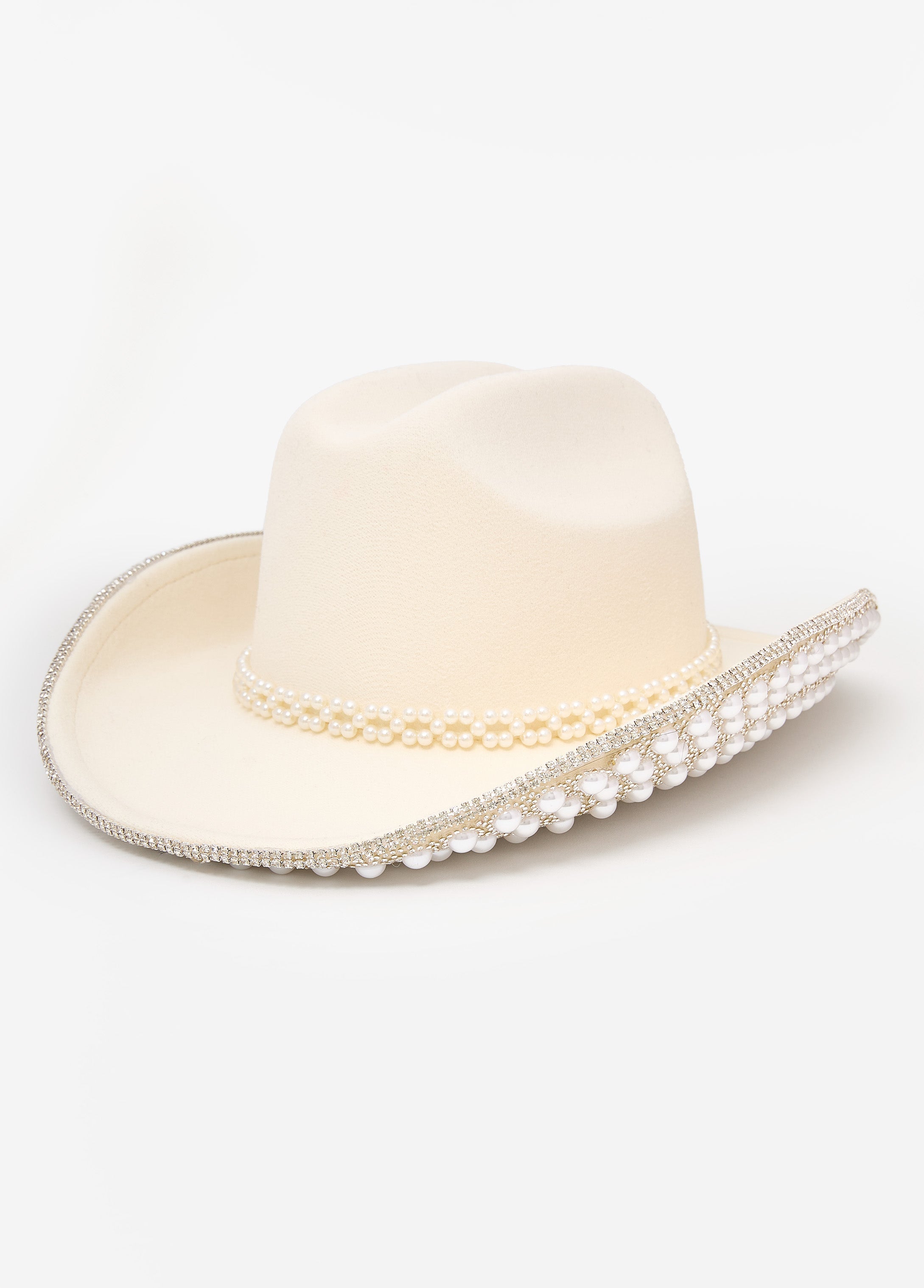 Trendy Accessory Felt Rhinestone Crystal Pearl Cowboy Hats Fedora White | Ashley Stewart