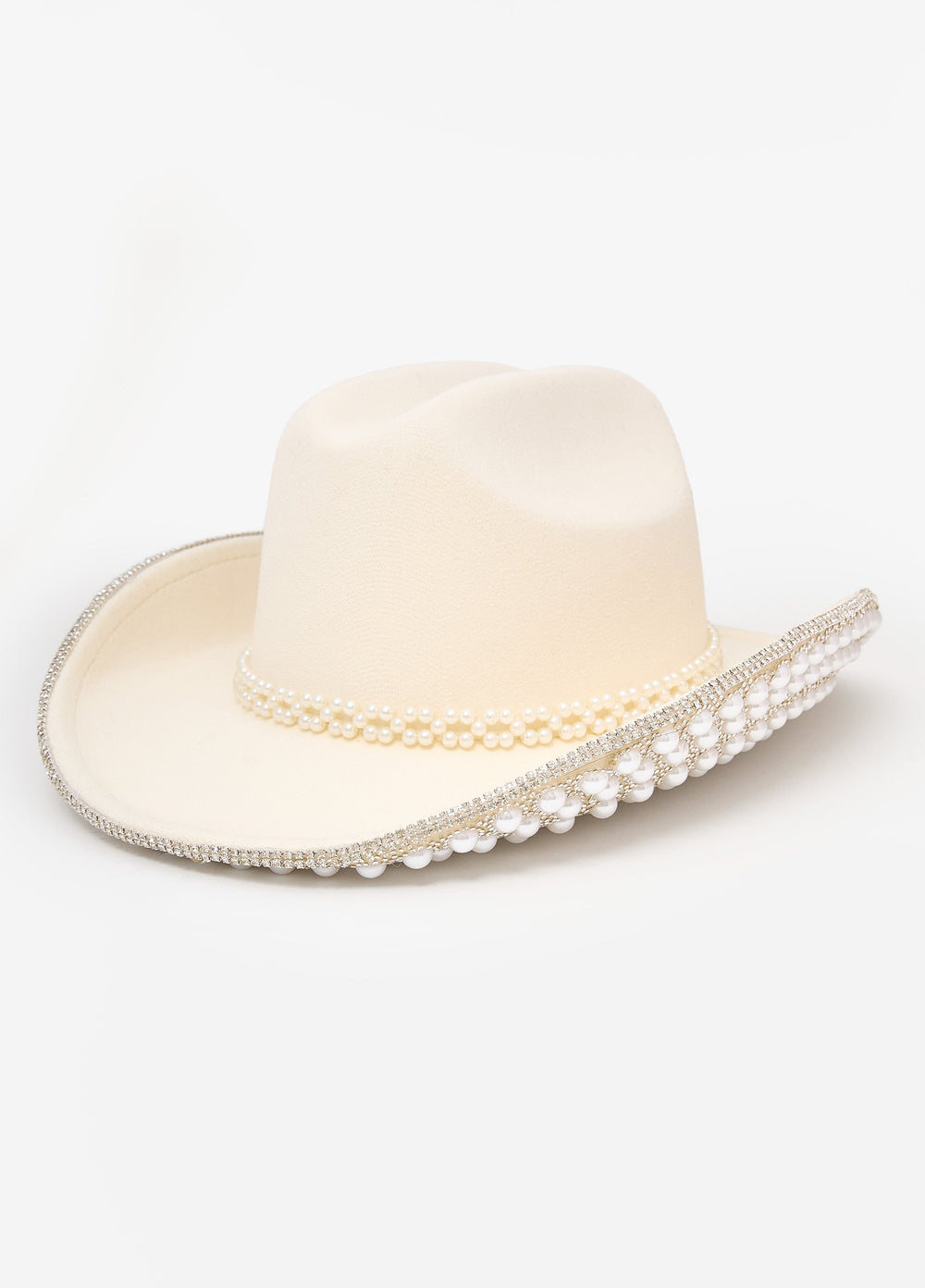 Trendy Accessory Felt Rhinestone Crystal Pearl Cowboy Hats Fedora White | Ashley Stewart
