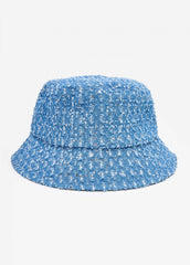 Distressed Sequin Denim Bucket Hat Denim | Ashley Stewart