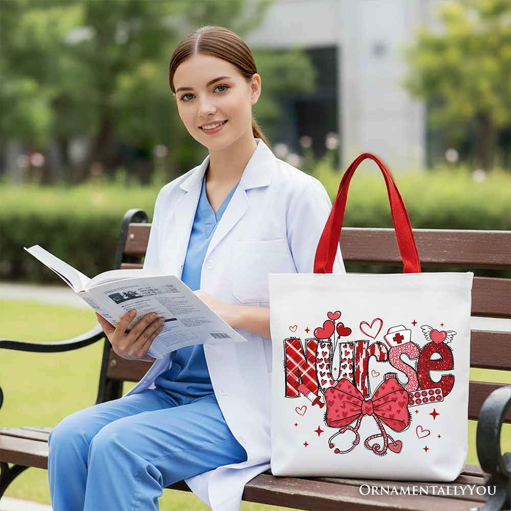 Nurse Heart Canvas Tote Bag Red | Ashley Stewart