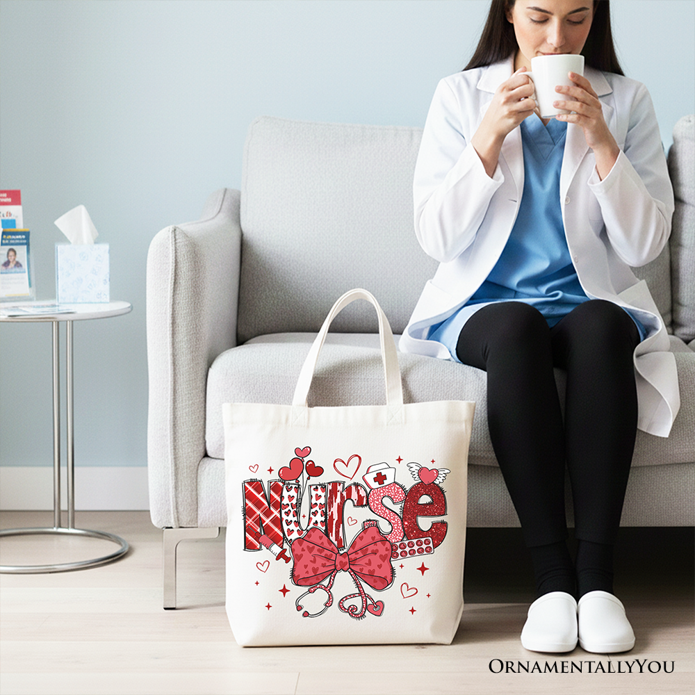 Nurse Heart Canvas Tote Bag Red | Ashley Stewart