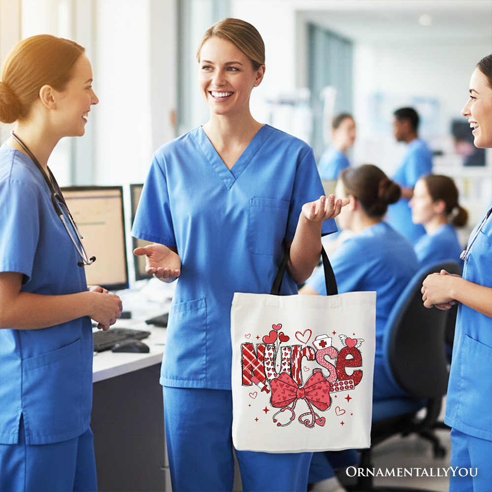 Nurse Heart Canvas Tote Bag Red | Ashley Stewart